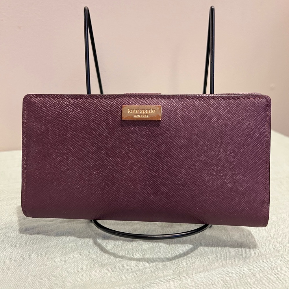 Kate Spade Stacy Laurel Way Bifold Wallet Deep Plum Saffiano Leather